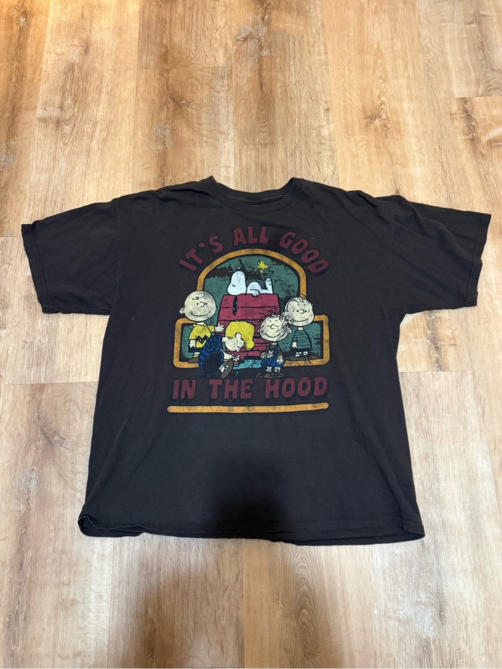 Peanuts It’s All Good In The Hood Brown Tee with Multicolor Character Graphic